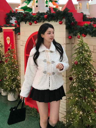 Curly Collar Toggle Button Sherpa Coat