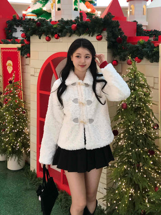 Curly Collar Toggle Button Sherpa Coat