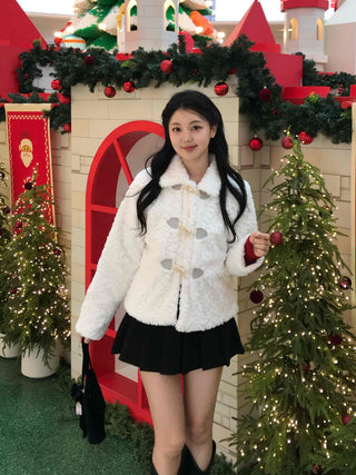 Curly Collar Toggle Button Sherpa Coat