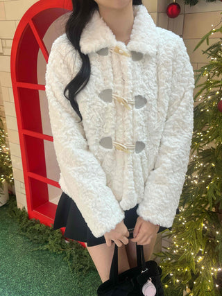 Curly Collar Toggle Button Sherpa Coat
