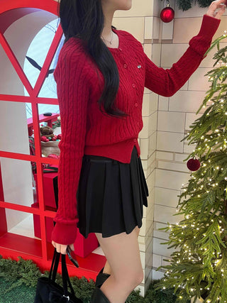 Lovely Mood Cable Knit Button Crop Cardigan
