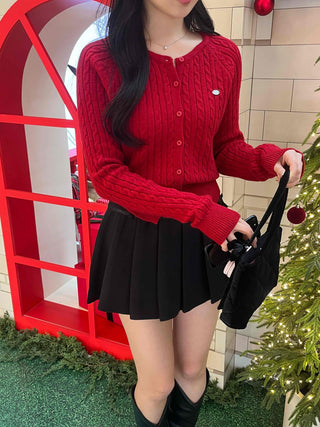 Lovely Mood Cable Knit Button Crop Cardigan