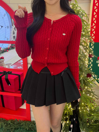 Lovely Mood Cable Knit Button Crop Cardigan