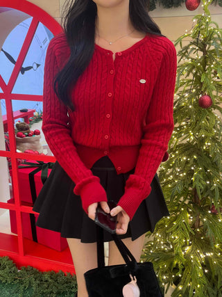Lovely Mood Cable Knit Button Crop Cardigan