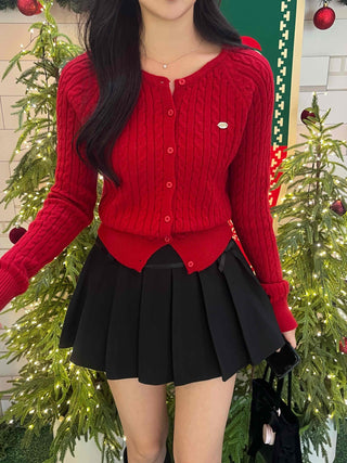 Lovely Mood Cable Knit Button Crop Cardigan