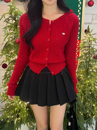 Lovely Mood Cable Knit Button Crop Cardigan