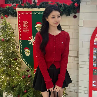 Lovely Mood Cable Knit Button Crop Cardigan