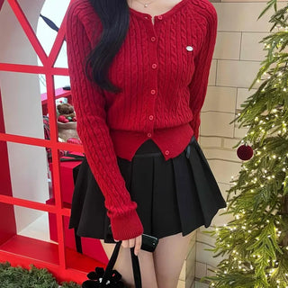 Lovely Mood Cable Knit Button Crop Cardigan