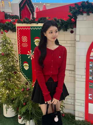Lovely Mood Cable Knit Button Crop Cardigan