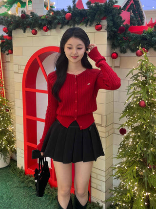 Lovely Mood Cable Knit Button Crop Cardigan