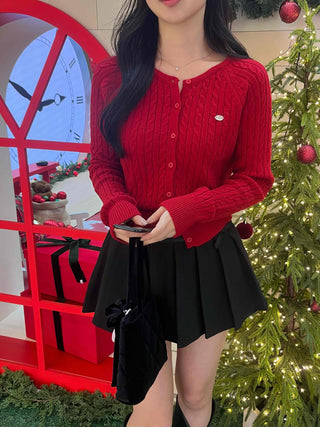 Lovely Mood Cable Knit Button Crop Cardigan