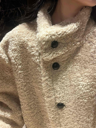 Button Shawl Collar Midi Fleece Shearling Coat