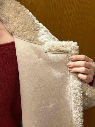 Button Shawl Collar Midi Fleece Shearling Coat