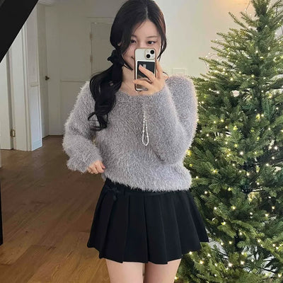 Fuzzy Angora V-Neck Crop Knit