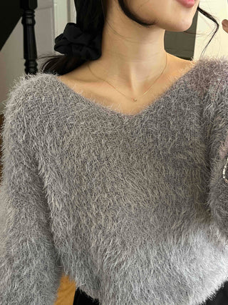 Fuzzy Angora V-Neck Crop Knit