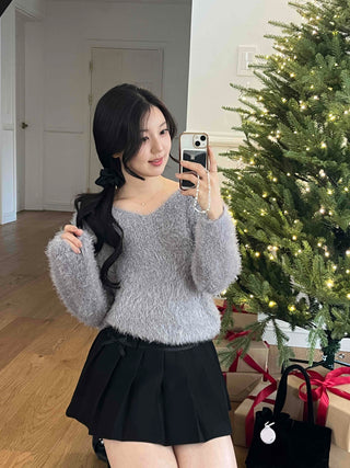 Fuzzy Angora V-Neck Crop Knit