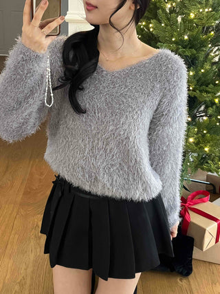 Fuzzy Angora V-Neck Crop Knit
