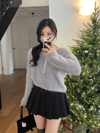 Fuzzy Angora V-Neck Crop Knit