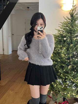 Fuzzy Angora V-Neck Crop Knit