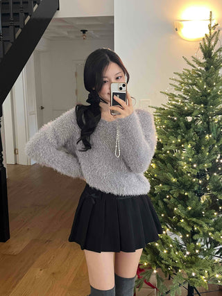 Fuzzy Angora V-Neck Crop Knit