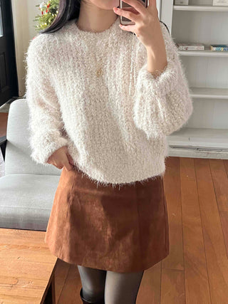 Fuzzy Mohair Loose Fit Crop Knit