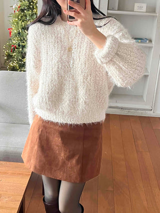 Fuzzy Mohair Loose Fit Crop Knit