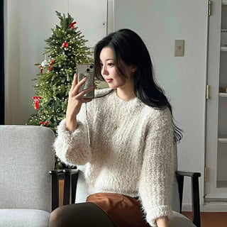 Fuzzy Mohair Loose Fit Crop Knit