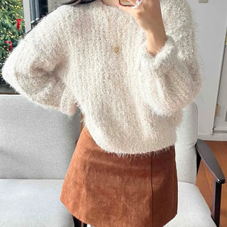 Fuzzy Mohair Loose Fit Crop Knit