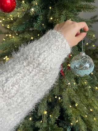 Soft Cozy Fuzzy Balloon Sleeve Round Neck Knit