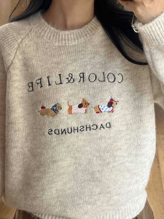 Winter Vibe Lettering Embroidery Oversized Wool Blend Knit
