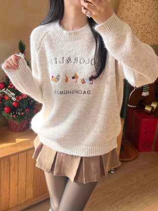 Winter Vibe Lettering Embroidery Oversized Wool Blend Knit