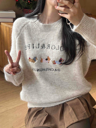 Winter Vibe Lettering Embroidery Oversized Wool Blend Knit
