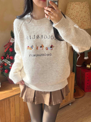 Winter Vibe Lettering Embroidery Oversized Wool Blend Knit