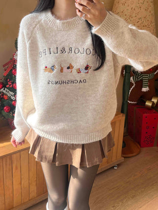 Winter Vibe Lettering Embroidery Oversized Wool Blend Knit