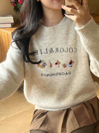 Winter Vibe Lettering Embroidery Oversized Wool Blend Knit