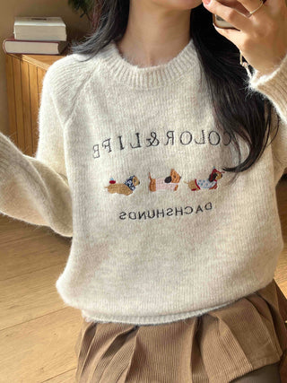 Winter Vibe Lettering Embroidery Oversized Wool Blend Knit