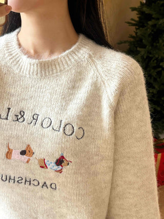Winter Vibe Lettering Embroidery Oversized Wool Blend Knit