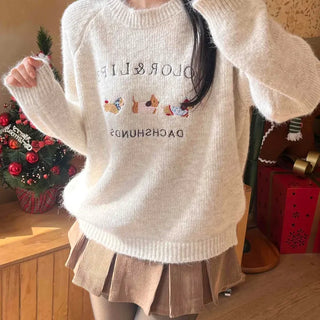 Winter Vibe Lettering Embroidery Oversized Wool Blend Knit
