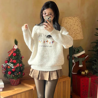 Winter Vibe Lettering Embroidery Oversized Wool Blend Knit