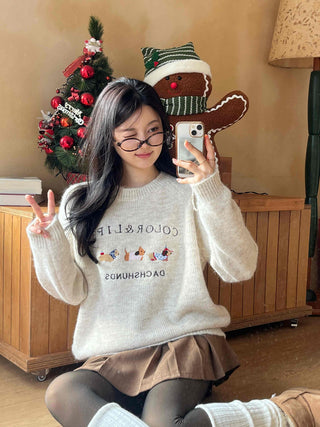 Winter Vibe Lettering Embroidery Oversized Wool Blend Knit