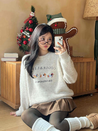 Winter Vibe Lettering Embroidery Oversized Wool Blend Knit
