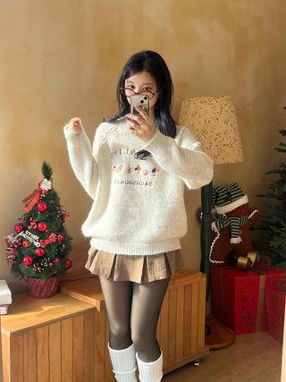 Winter Vibe Lettering Embroidery Oversized Wool Blend Knit