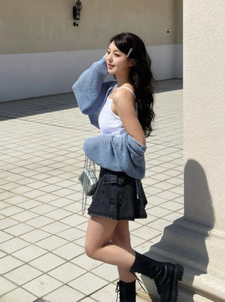 Nael  Crop Balloon Knit Cardigan