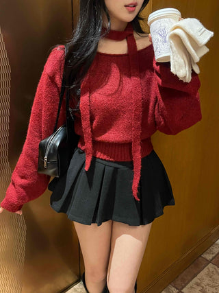 Off-shoulder Choker Set Lip Neck Crop Knit