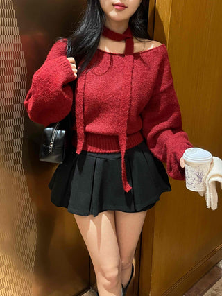 Off-shoulder Choker Set Lip Neck Crop Knit