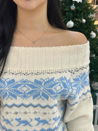Winter Nordic Jacquard Off-Shoulder Oversized Knit