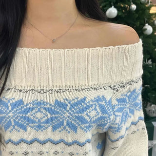 Winter Nordic Jacquard Off-Shoulder Oversized Knit