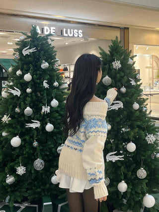 Winter Nordic Jacquard Off-Shoulder Oversized Knit
