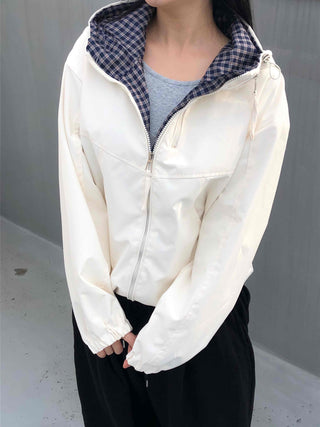Check Lined Field Hooded Jumper