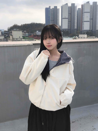 Check Lined Field Hooded Jumper